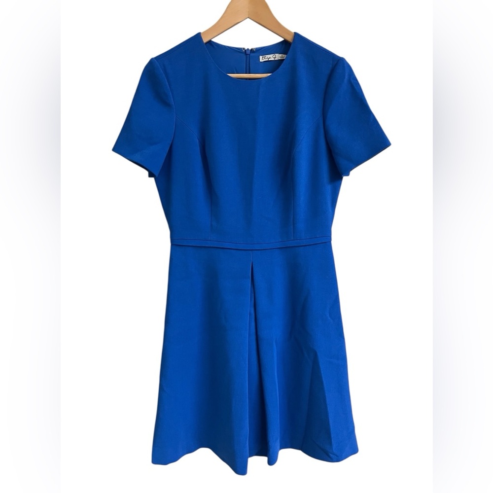ELIZA J Royal Blue Short Sleeve Fit Flare Short Classic Dress Pockets Pleat Sz 6